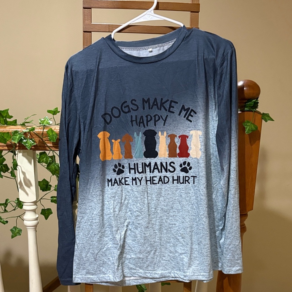 Dogs Make Me Happy Long Sleeve Tee - Gray and Black